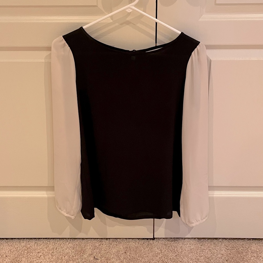 Loft Black and Cream Colour Block Sheer Blouse
